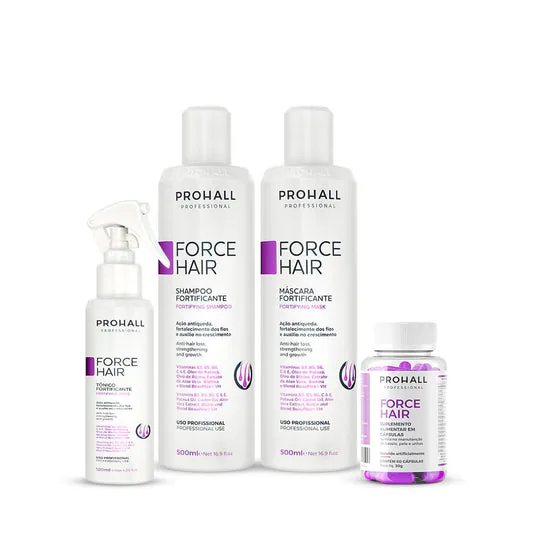 Linha Force Hair completa: tônico, shampoo, máscara e encapsulado